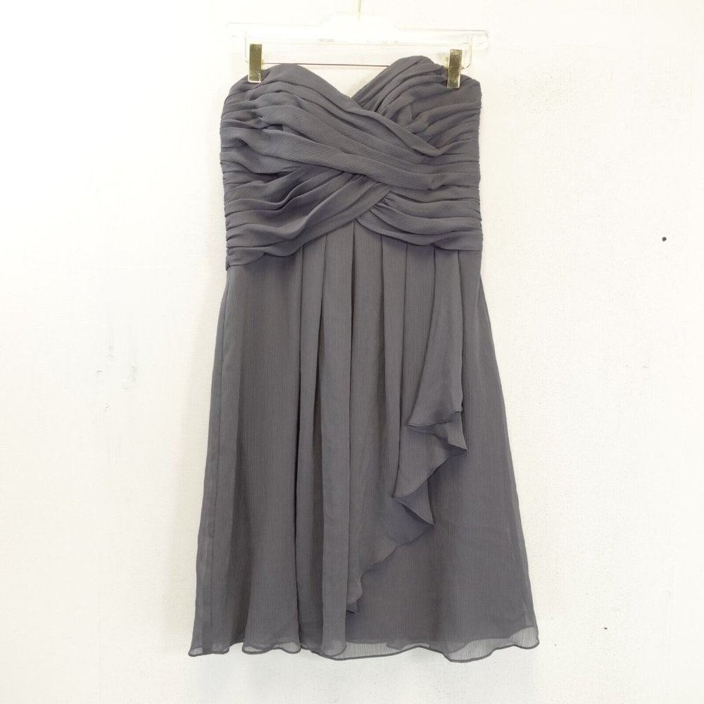 Whimsical Coktail Dress Womens S 6 Gray Crinkle Chiffon Bridesmaid DAVIDS BRIDAL